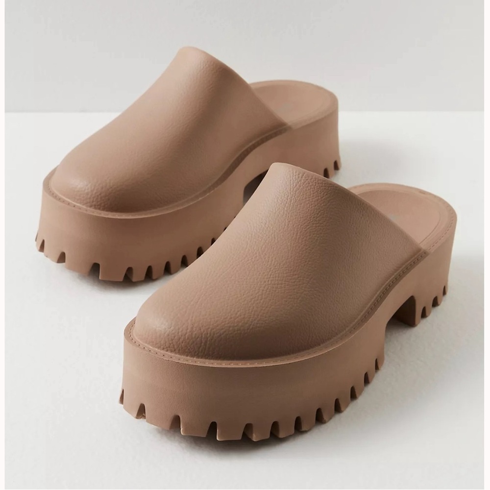 Jeffrey Campbell Bae Platform Mules sold by Free People in TAUPE